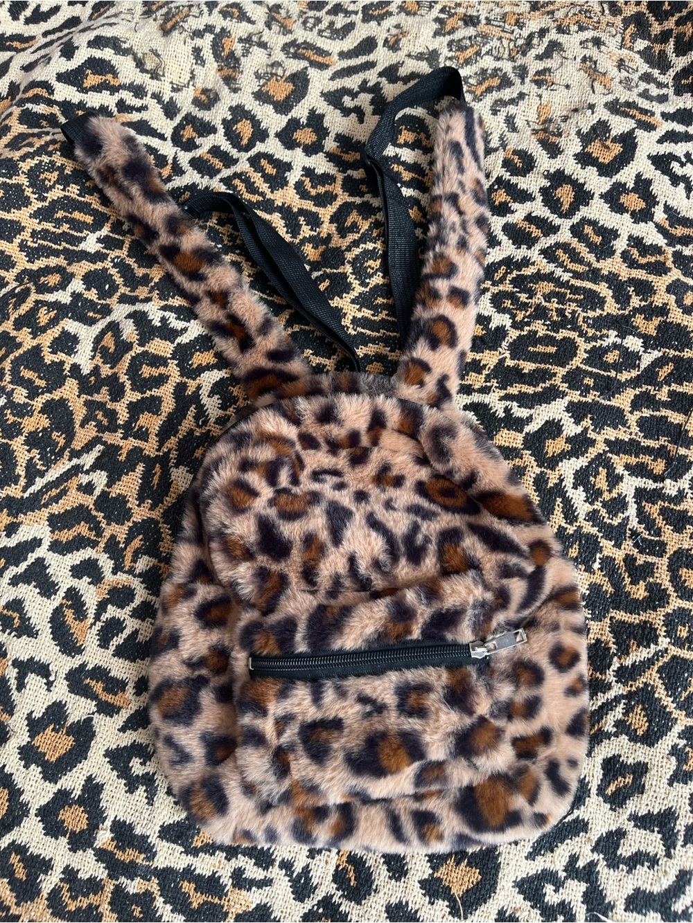 Leopard Print Faux Fur Mini Backpack - Brown